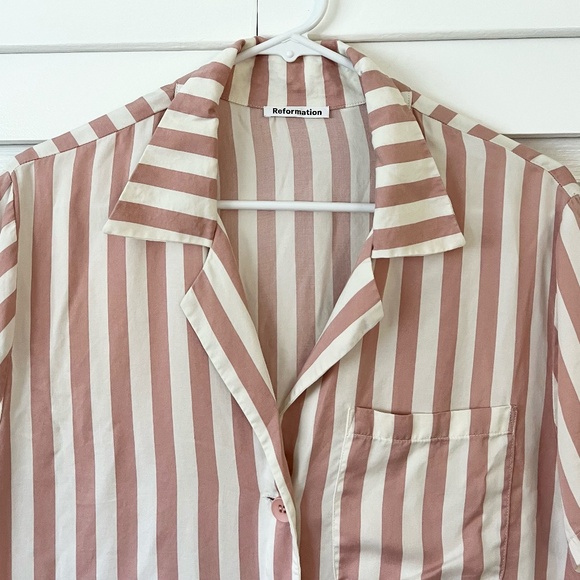 Reformation Cameran Pajama Top Pink and White Striped Size Small - Picture 3 of 7